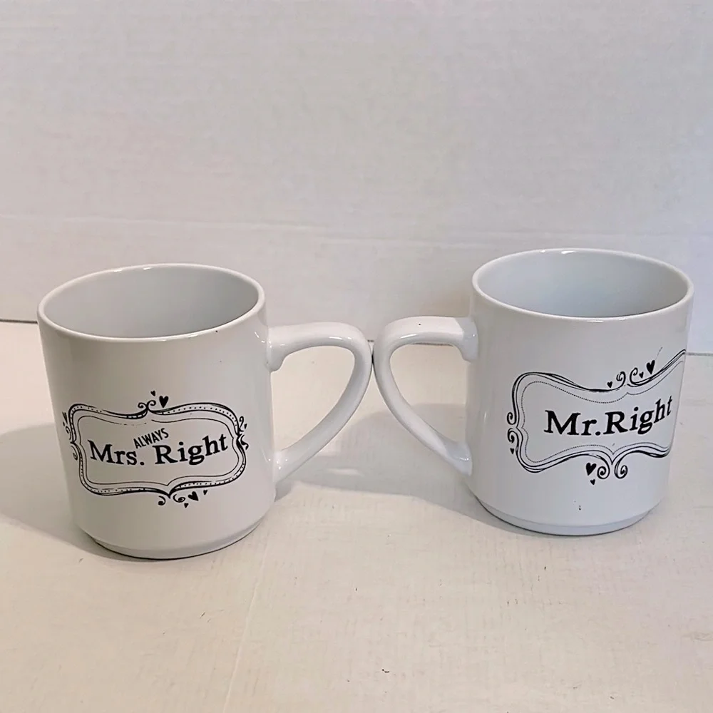 Pier 1 Mug Set Mr. Right Mrs. Always Right 14oz